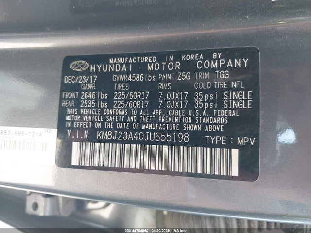 KM8J23A40JU655198 Hyundai TUCSON SE