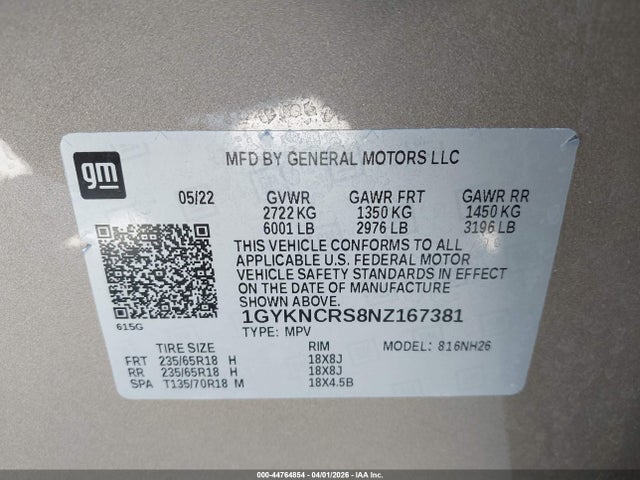 1GYKNCRS8NZ167381 Cadillac Xt5 Fwd Premium Luxury