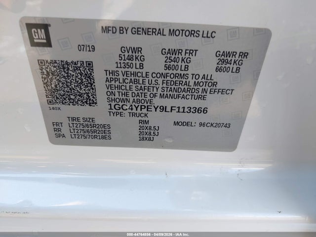 44764856 :رقم المزاد ، 1GC4YPEY9LF113366 vin ، 2020 Chevrolet Silverado 2500hd 4wd  Standard Bed Ltz مزاد بيع