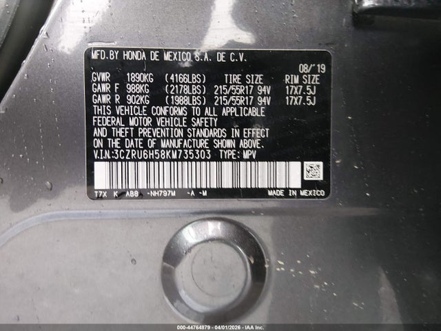3CZRU6H58KM735303 Honda HR-V EX