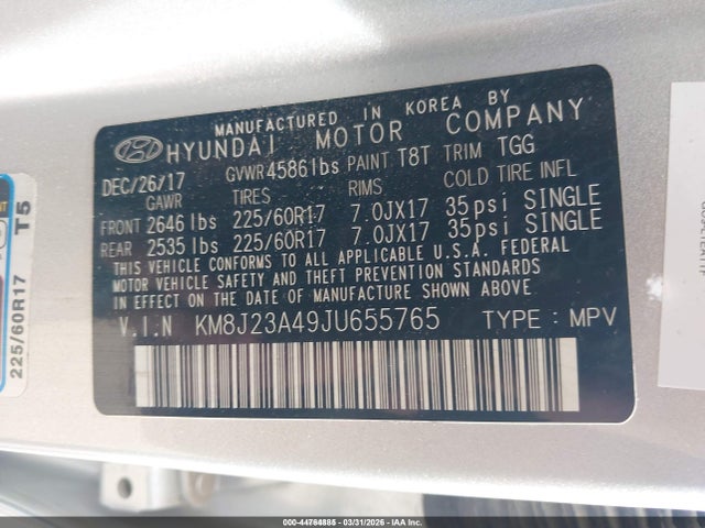 KM8J23A49JU655765 Hyundai TUCSON SE