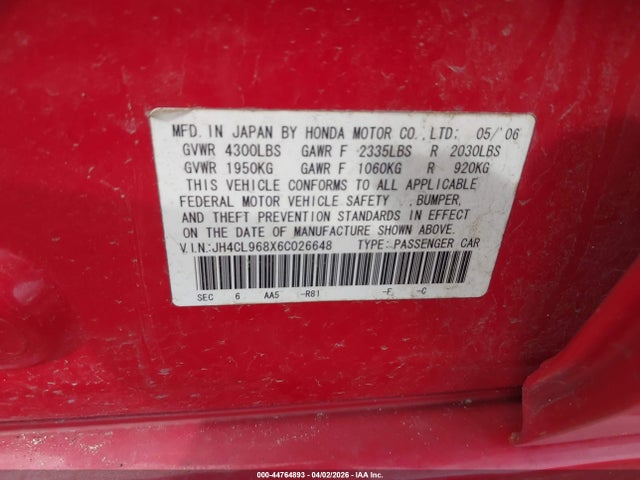 2006 ACURA TSX JH4CL968X6C026648 Photo 8