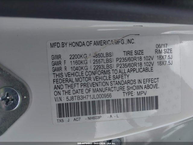 Продажа на аукционе авто 2018 Acura Rdx Advance Package, vin: 5J8TB3H71JL000956, номер лота: 44764903