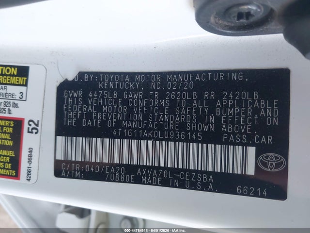 4T1G11AK0LU936145 Toyota CAMRY SE