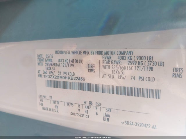 1FDZX2XM0HKB22456 Ford Transit-350 Xl