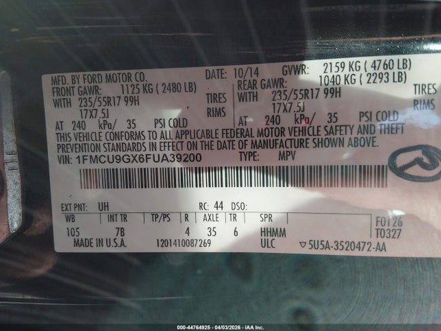 1FMCU9GX6FUA39200 Ford ESCAPE SE