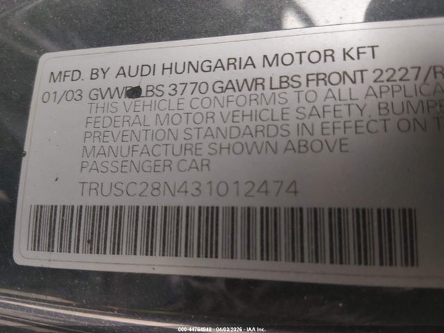 2003 AUDI TT TRUSC28N431012474 Photo 8