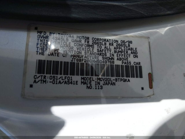 Продажа на аукционе авто 1998 Lexus Es 300, vin: JT8BF28GXW5049768, номер лота: 44764955