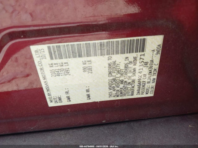 Продаж на аукціоні авто 2016 Nissan Maxima 3.5 Sl, vin: 1N4AA6AP4GC413571, номер лоту: 44764980