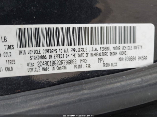 44764987 :رقم المزاد ، 2C4RC1BG2DR706882 vin ، 2013 Chrysler Town & Country Touring مزاد بيع