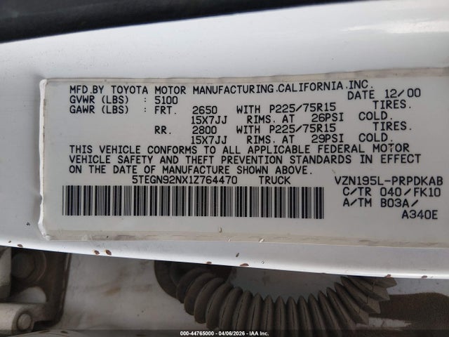 2001 TOYOTA TACOMA 5TEGN92NX1Z764470 Photo 8