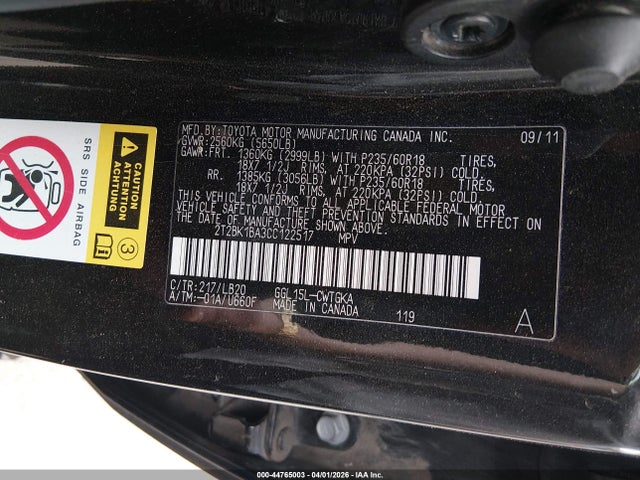 Aukcja sprzedaży 2012 Lexus Rx 350, vin: 2T2BK1BA3CC122517, numer aukcji: 44765003