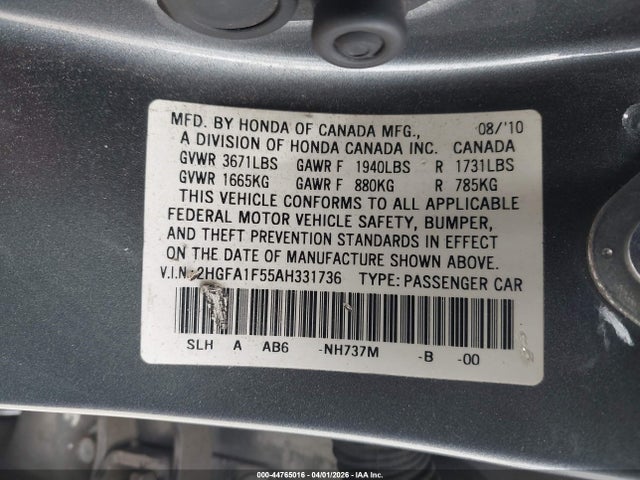 2010 HONDA CIVIC 2HGFA1F55AH331736 Photo 8