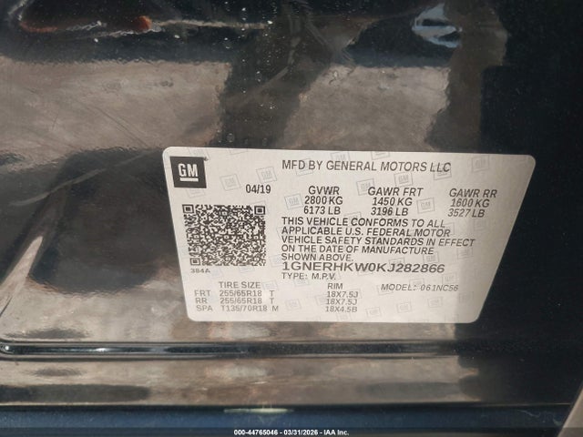 1GNERHKW0KJ282866 Chevrolet Traverse 3lt
