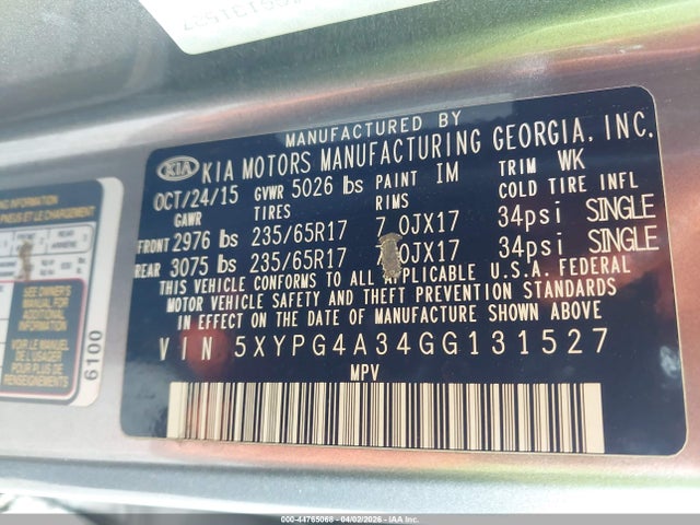5XYPG4A34GG131527 KIA Sorento 2.4l L