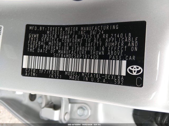Toyota COROLLA LE 2024 5YFB4MDE5RP187409 Image 9