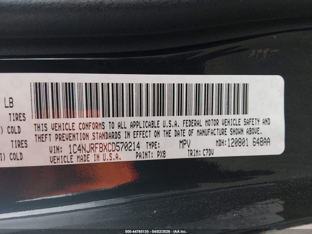 44765135 :رقم المزاد ، 1C4NJRFBXCD570214 vin ، 2012 Jeep Patriot Latitude مزاد بيع