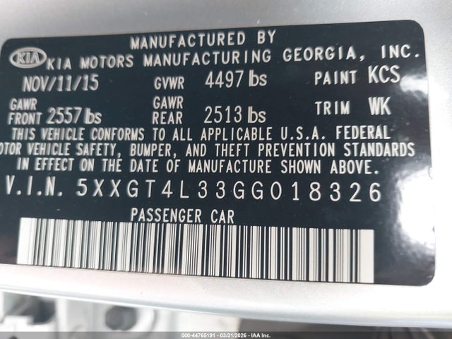 2016 KIA OPTIMA 5XXGT4L33GG018326 Photo 8