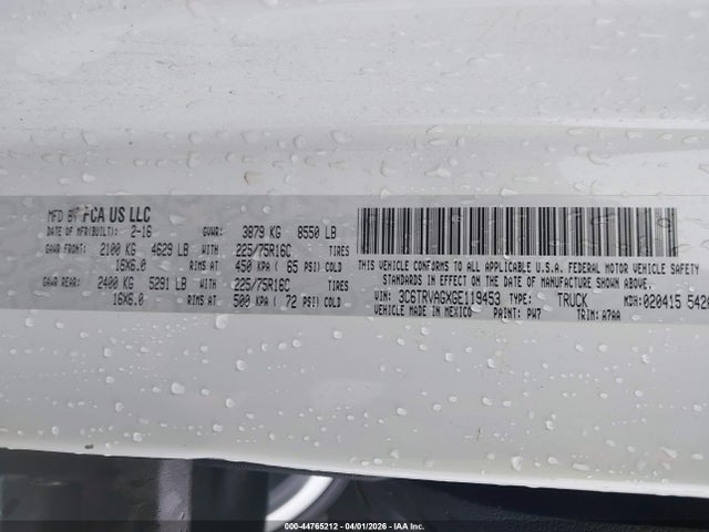 3C6TRVAGXGE119453 RAM Promaster 1500 Low Roof