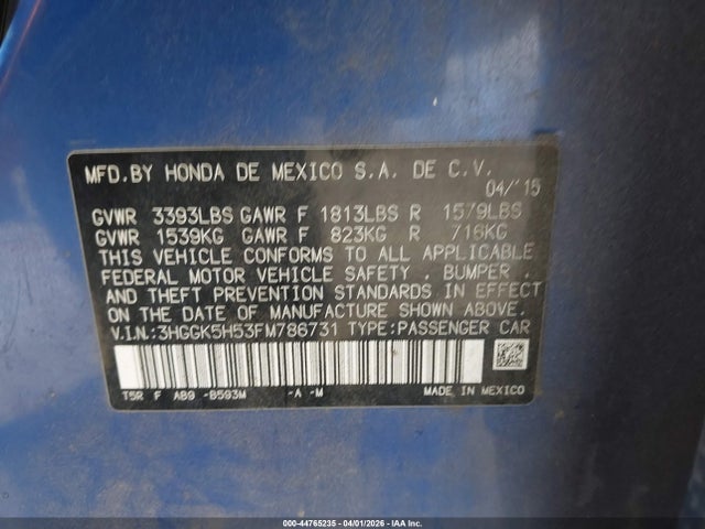 3HGGK5H53FM786731 Honda FIT LX