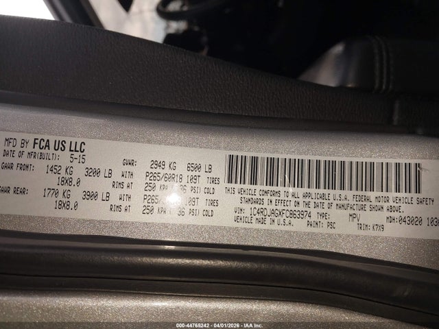 Продажа на аукционе авто 2015 Dodge Durango Sxt, vin: 1C4RDJAGXFC863974, номер лота: 44765242