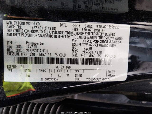 Продажа на аукционе авто 2016 Ford Focus Se, vin: 1FADP3K25GL324654, номер лота: 44765246