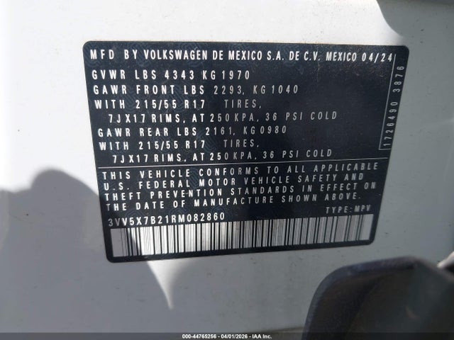 Продаж на аукціоні авто 2024 Volkswagen Taos 1.5t S, vin: 3VV5X7B21RM082860, номер лоту: 44765256