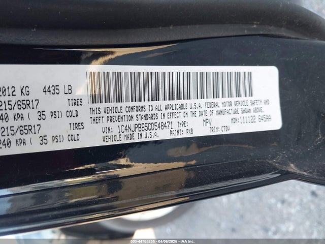 44765255 :رقم المزاد ، 1C4NJPBB5CD548471 vin ، 2012 Jeep Patriot Sport مزاد بيع