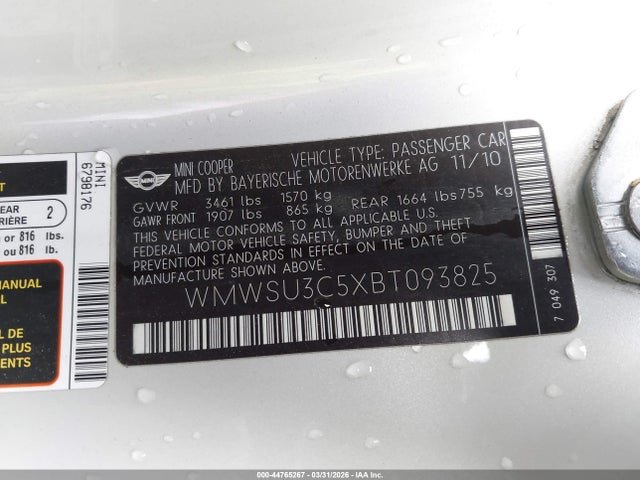 2011 MINI COOPER WMWSU3C5XBT093825 Photo 8