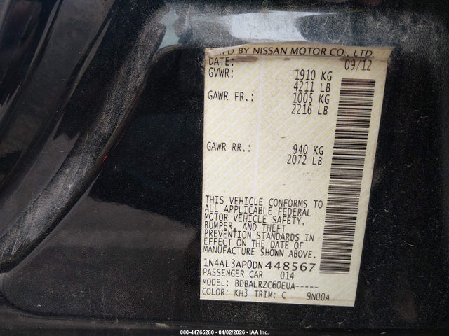 2013 Nissan Altima 2.5 S მანქანა იყიდება აუქციონზე, vin: 1N4AL3AP0DN448567, აუქციონის ნომერი: 44765280