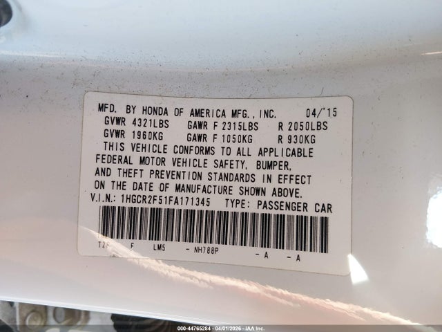 Honda Accord Sport 2015 1HGCR2F51FA171345 Image 9
