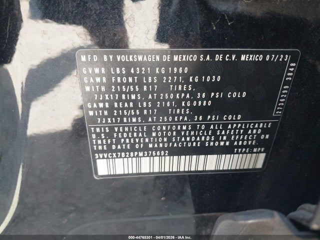 2023 Volkswagen Taos 1.5t S მანქანა იყიდება აუქციონზე, vin: 3VVCX7B28PM375692, აუქციონის ნომერი: 44765301