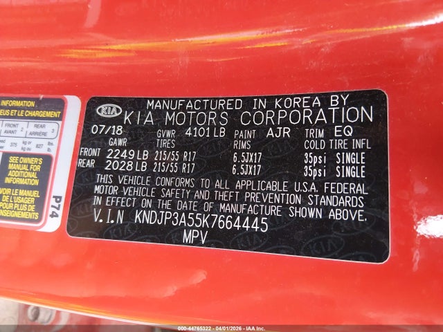 KIA SOUL + 2019 KNDJP3A55K7664445 Image 9