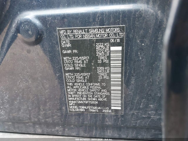 44765323 :رقم المزاد ، KNMAT2MV7GP712634 vin ، 2016 Nissan Rogue S مزاد بيع