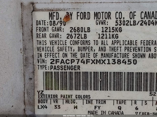 1991 FORD CROWN VICTORIA 2FACP74FXMX138450 Photo 8