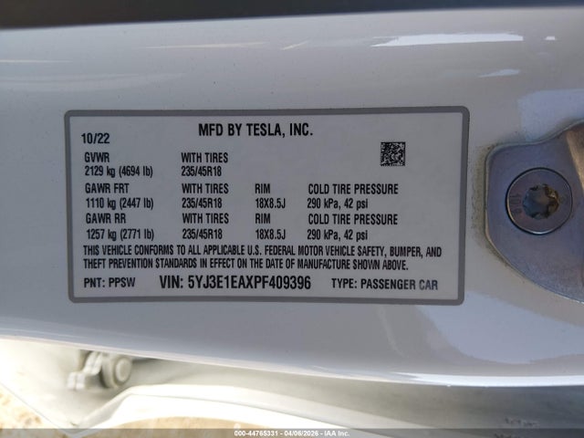 Tesla Model 3 Rear-wheel Drive 2023 5YJ3E1EAXPF409396 Image 9
