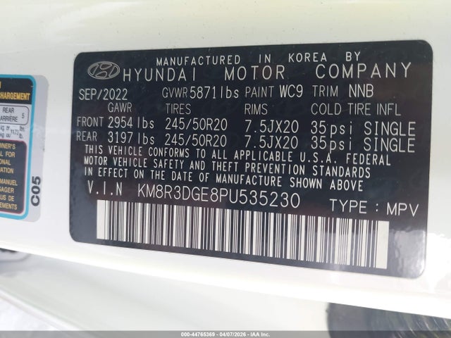 Продаж на аукціоні авто 2023 Hyundai Palisade Xrt, vin: KM8R3DGE8PU535230, номер лоту: 44765369