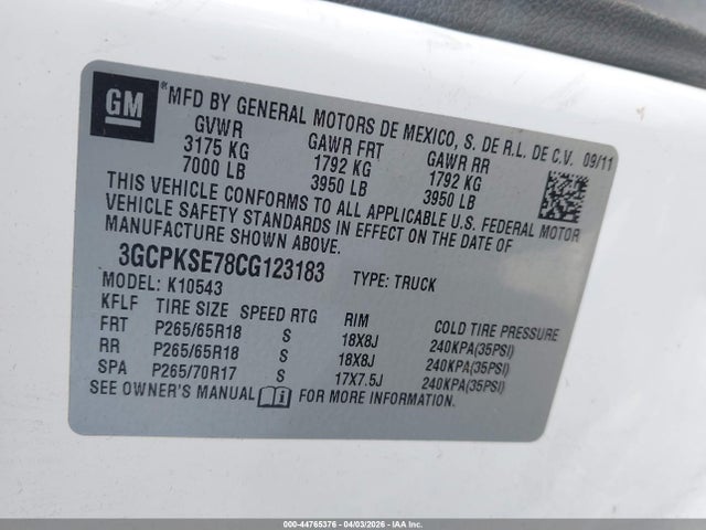 Aukcja sprzedaży 2012 Chevrolet Silverado 1500 Lt, vin: 3GCPKSE78CG123183, numer aukcji: 44765376