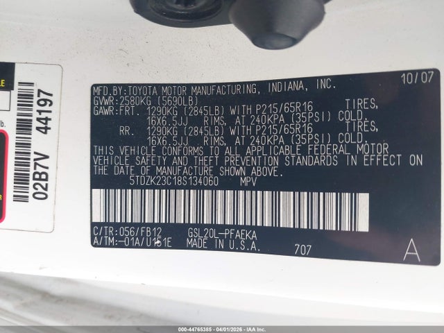 2008 TOYOTA SIENNA 5TDZK23C18S134060 Photo 8