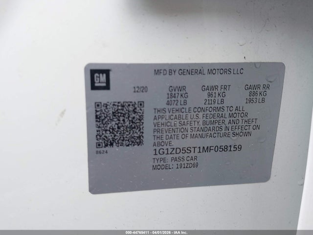 Продаж на аукціоні авто 2021 Chevrolet Malibu Fwd Lt, vin: 1G1ZD5ST1MF058159, номер лоту: 44765411