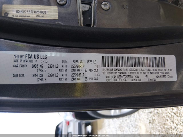Продаж на аукціоні авто 2015 Jeep Compass Sport, vin: 1C4NJDBB9FD257068, номер лоту: 44765414