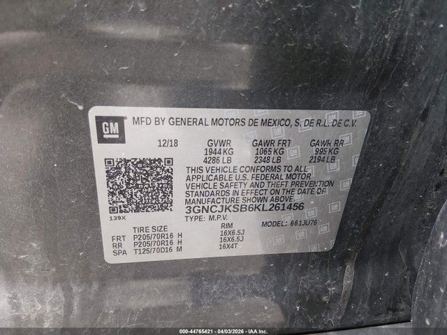 Aukcja sprzedaży 2019 Chevrolet Trax Ls, vin: 3GNCJKSB6KL261456, numer aukcji: 44765421