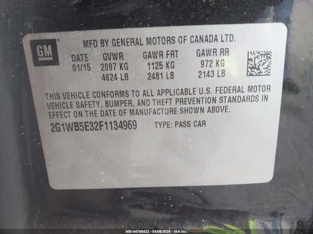 2015 Chevrolet Impala Limited Lt მანქანა იყიდება აუქციონზე, vin: 2G1WB5E32F1134969, აუქციონის ნომერი: 44765432