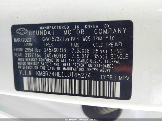 Aukcja sprzedaży 2020 Hyundai Palisade Sel, vin: KM8R24HE1LU145274, numer aukcji: 44765441