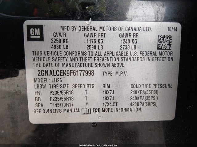 Chevrolet Equinox 2lt 2015 2GNALCEK9F6177998 Image 9