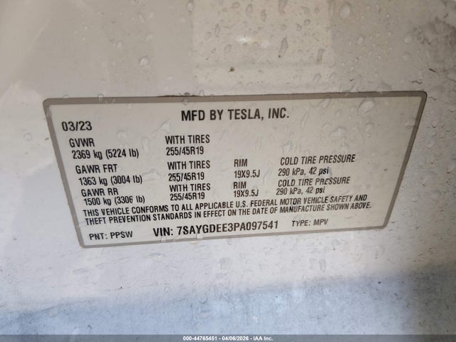 Aukcja sprzedaży 2023 Tesla Model Y Awd/long Range Dual Motor All-wheel Drive, vin: 7SAYGDEE3PA097541, numer aukcji: 44765451