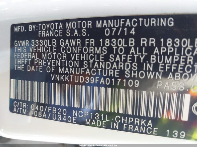 VNKKTUD39FA017109 Toyota YARIS LE