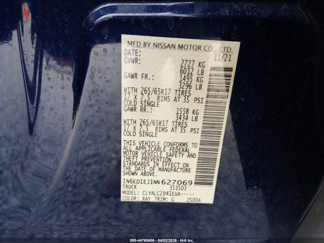Продаж на аукціоні авто 2022 Nissan Frontier Sv 4x2, vin: 1N6ED1EJ1NN627069, номер лоту: 44765486