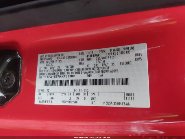 Ford F-150 Xlt 2019 1FTFX1E57KKF33180 Image 9