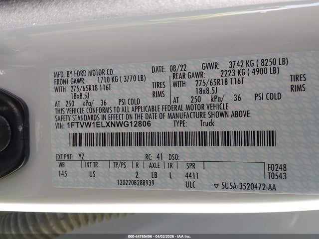 1FTVW1ELXNWG12806 Ford F-150 Lightning Xlt